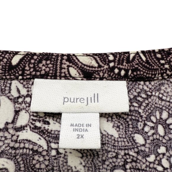 J.JILL Tunic Top Plus Size 2X Womens Blouse Burgundy Plum FloralRayon Long Sleev - Picture 4 of 8